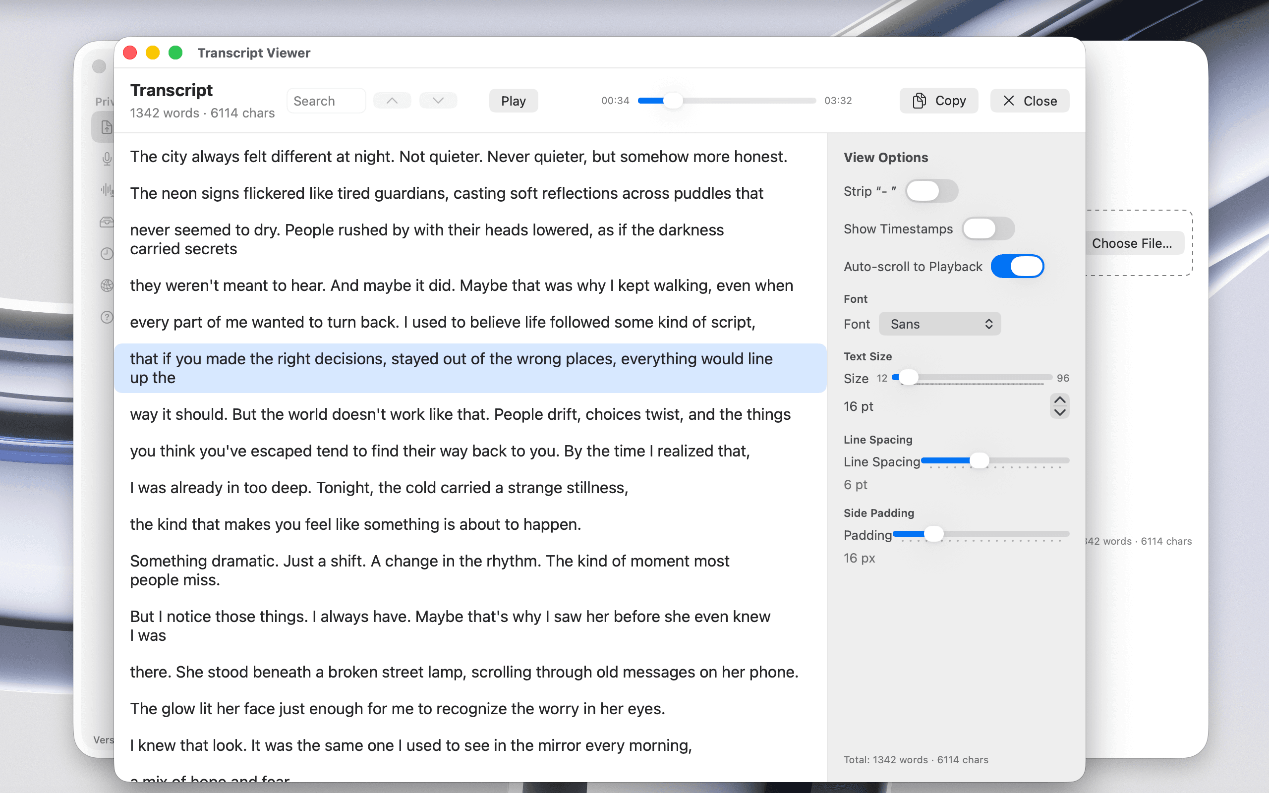 Detailed view of every transcription